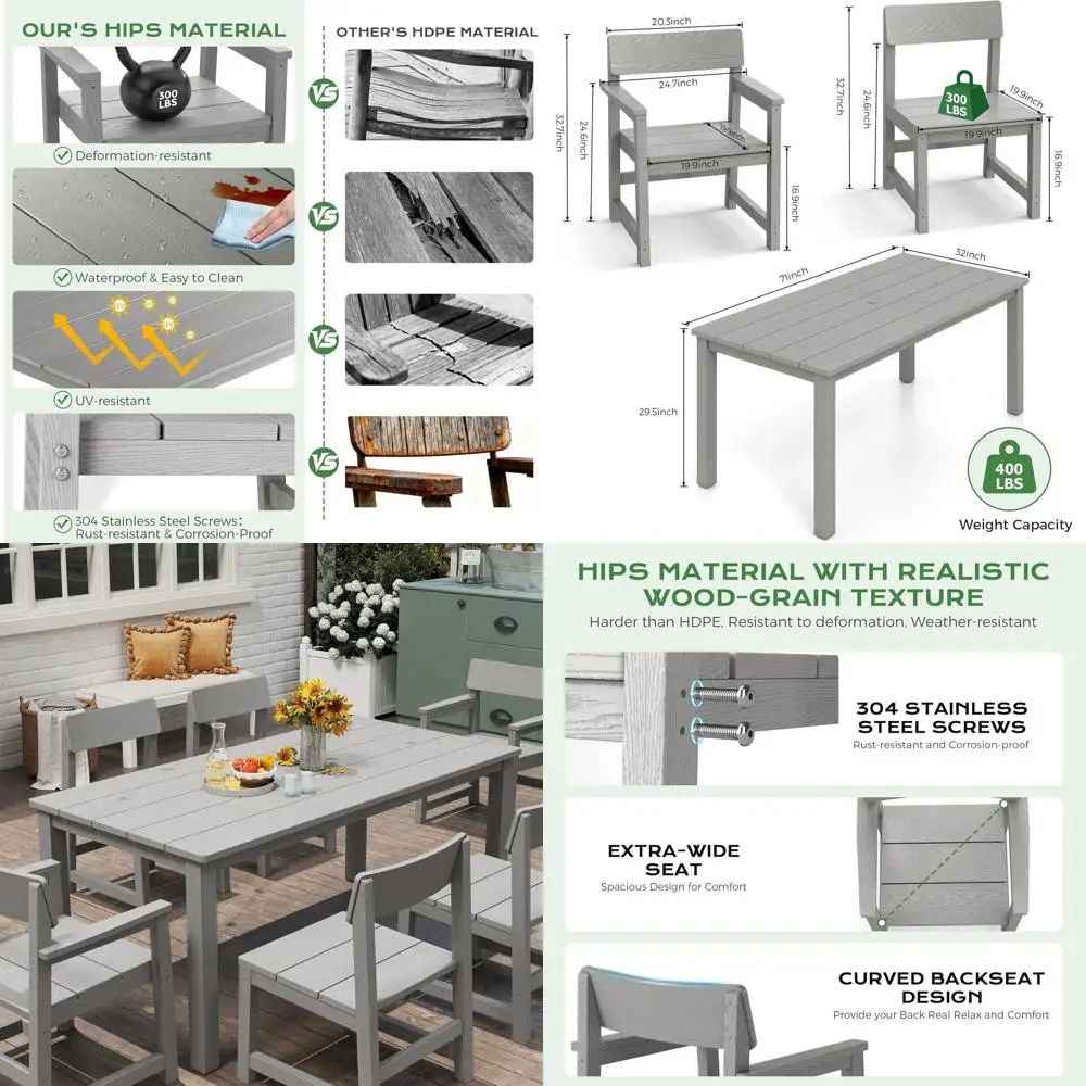 

Набор для отдыха на открытом воздухе из 9 предметов: стол и стулья с отверстием для зонта, серый, для патио, сада или зоны у бассейна