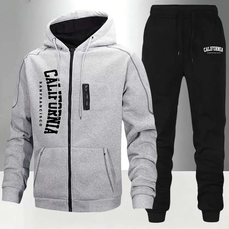 Immagine 4: Tute da Uomo + Pantaloni da Jogging, Completo Due Pezzi Invernale con Felpa Stampata con Cerniera e Cappuccio, Casual per Fitness e Sport 2026