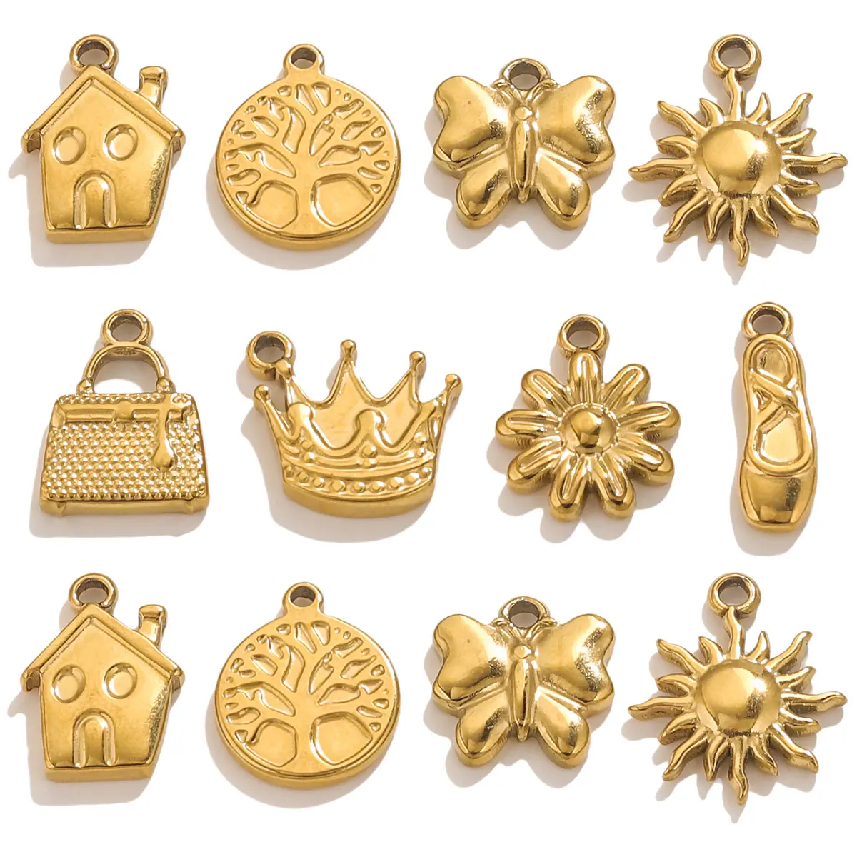10pcs Stainless Steel Cute Small Charm Crown House Flower Gold-plated DIY Necklace Bracelet Jewelry Making Accessories Wholesale