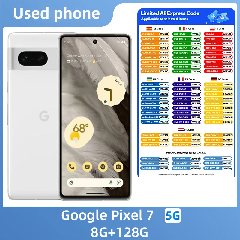 Google Pixel 7 5G Android 6,3 pulgadas OLED 90Hz pantalla 4700mAh batería buen estado teléfono usado