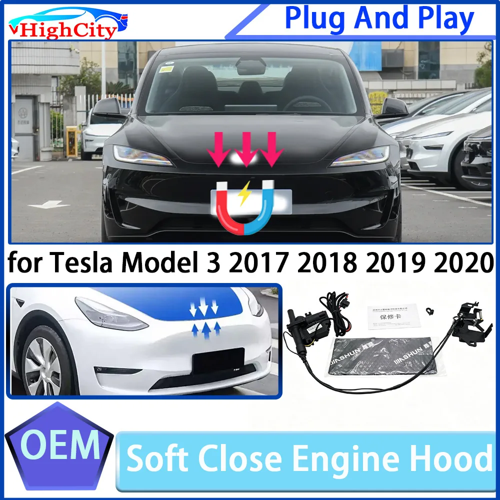 for Tesla Model 3 2017 2018 2019 2020 Hood Soft Close Engine Hood Electric Automatic Lock Car Suction Latch Anti-Pinch System