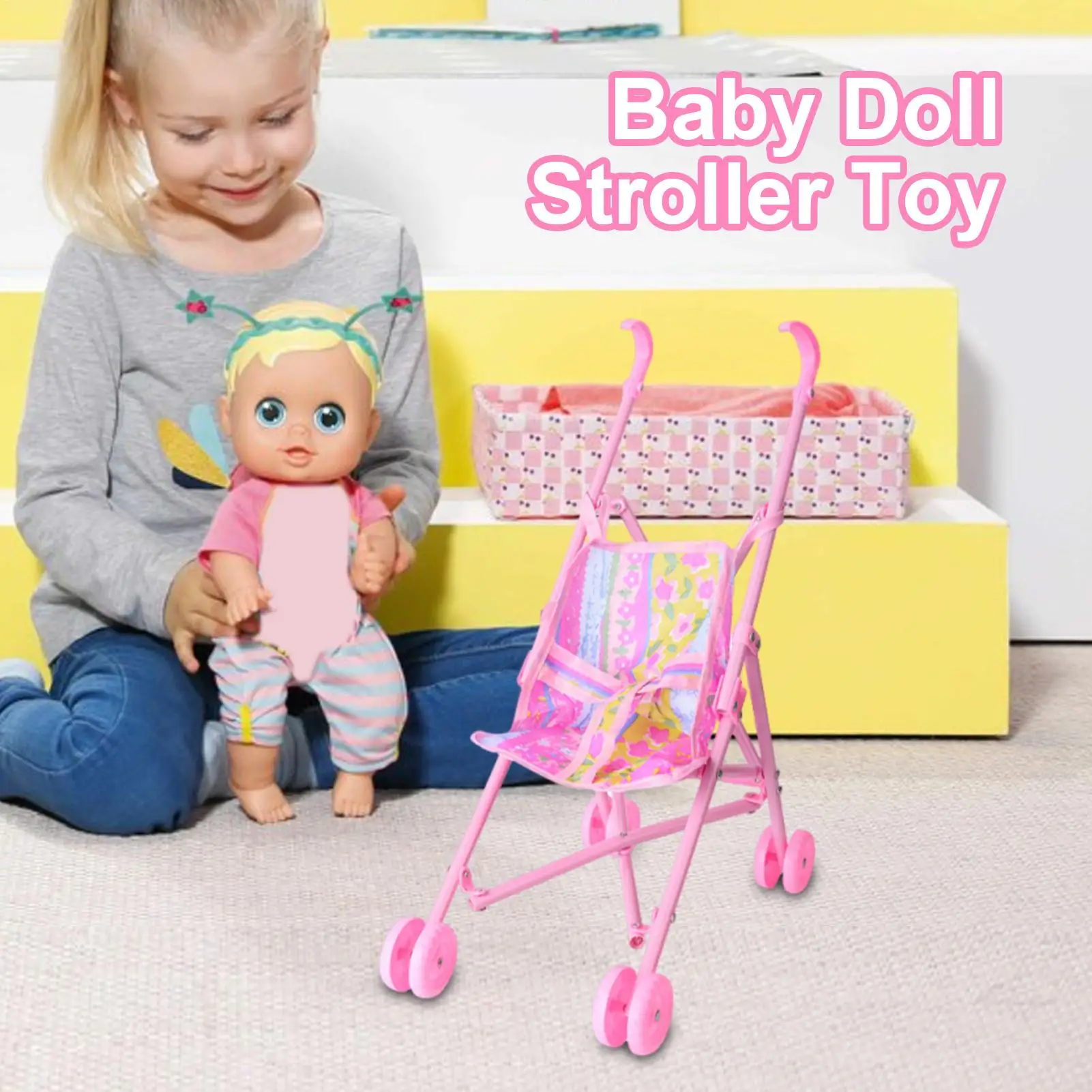 Carrinho de boneca de bebê, brinquedos de simulação para crianças, interativo, seguro para crianças, brinquedo para quarto, reunião de família