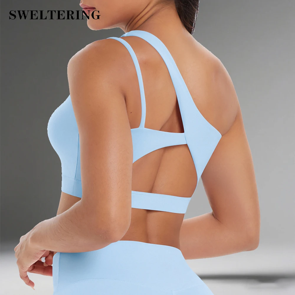 

Спортивный бюстгальтер SWELTERING, женское нижнее белье, бюстгальтеры для фитнеса с эффектом пуш-ап, противоударный бюстгальтер для йоги на одно плечо, тренировочный бюстгальтер, жилет для йоги, бюстгальтер для бега