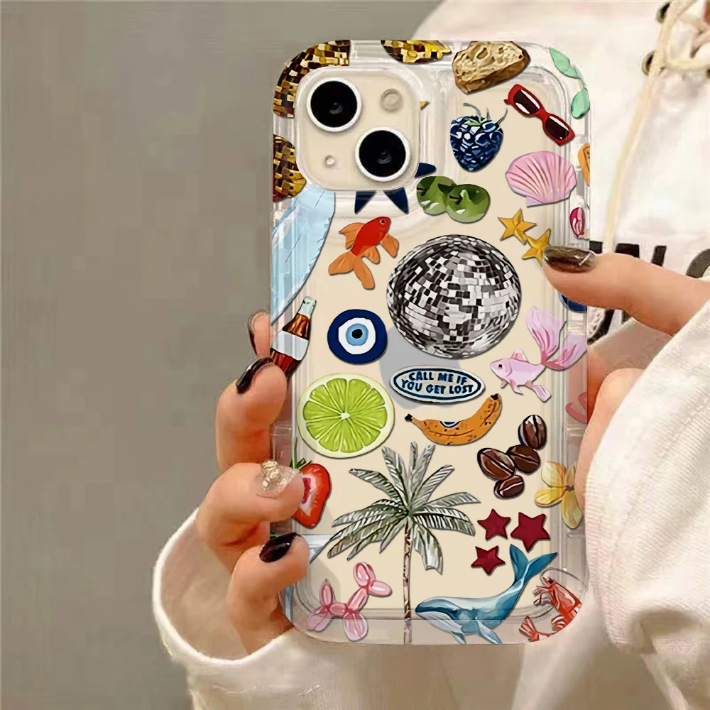 planet fruit trendry New evil eye Phone Case for iPhone 16 15 14 13 12 11 Pro Max 8 Plus X XR XSMax Airbag Anti Fall Clear Cover