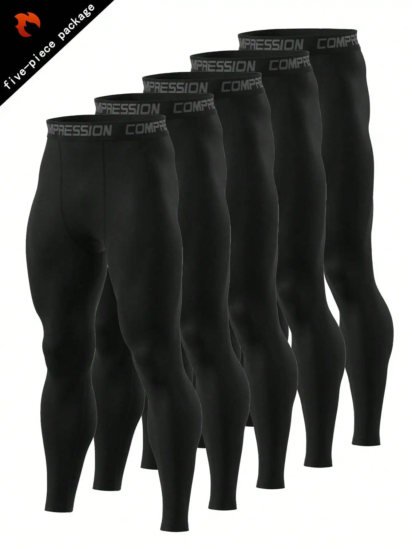 

5-Pack Men's Compression Base Layer Leggings, Quick-Dry Stretch for Workout & Training