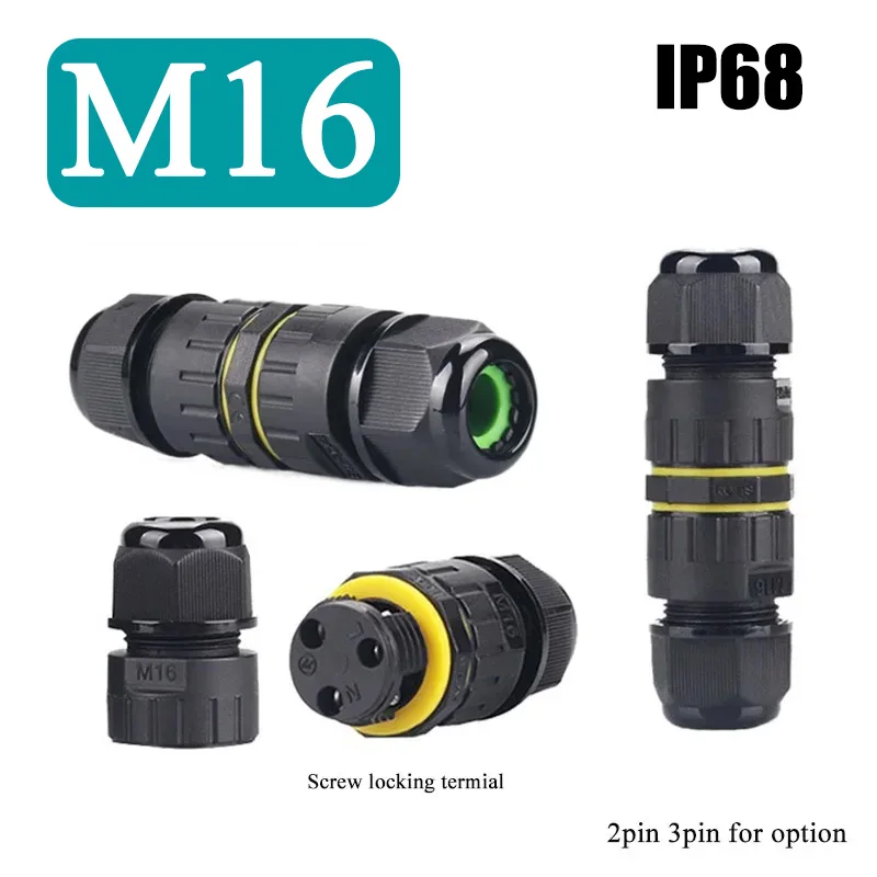 IP68 M16 3Pin Line Connector 2 Core 3 Core Waterproof Wiring Terminal for Outdoor Lamp 3.5-10MM Flame Retardant Joint 17.5A 450V