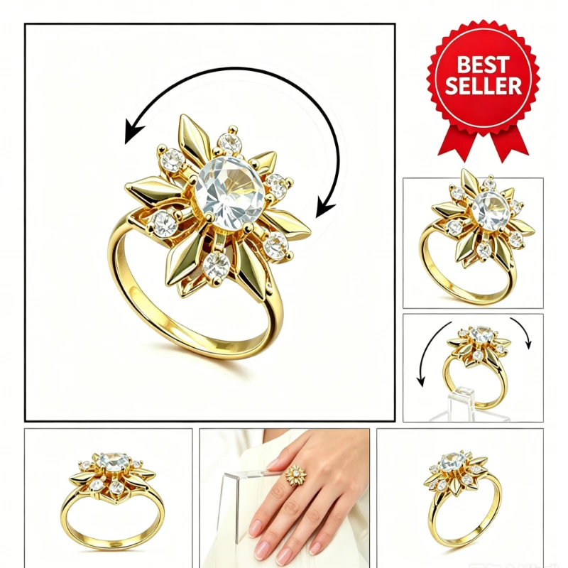 Rotatable Snowflake  Adjustable Open Anti Anxiety Ring European American Couple Jewelry Gift Stress Relief Workers Wedding Daily