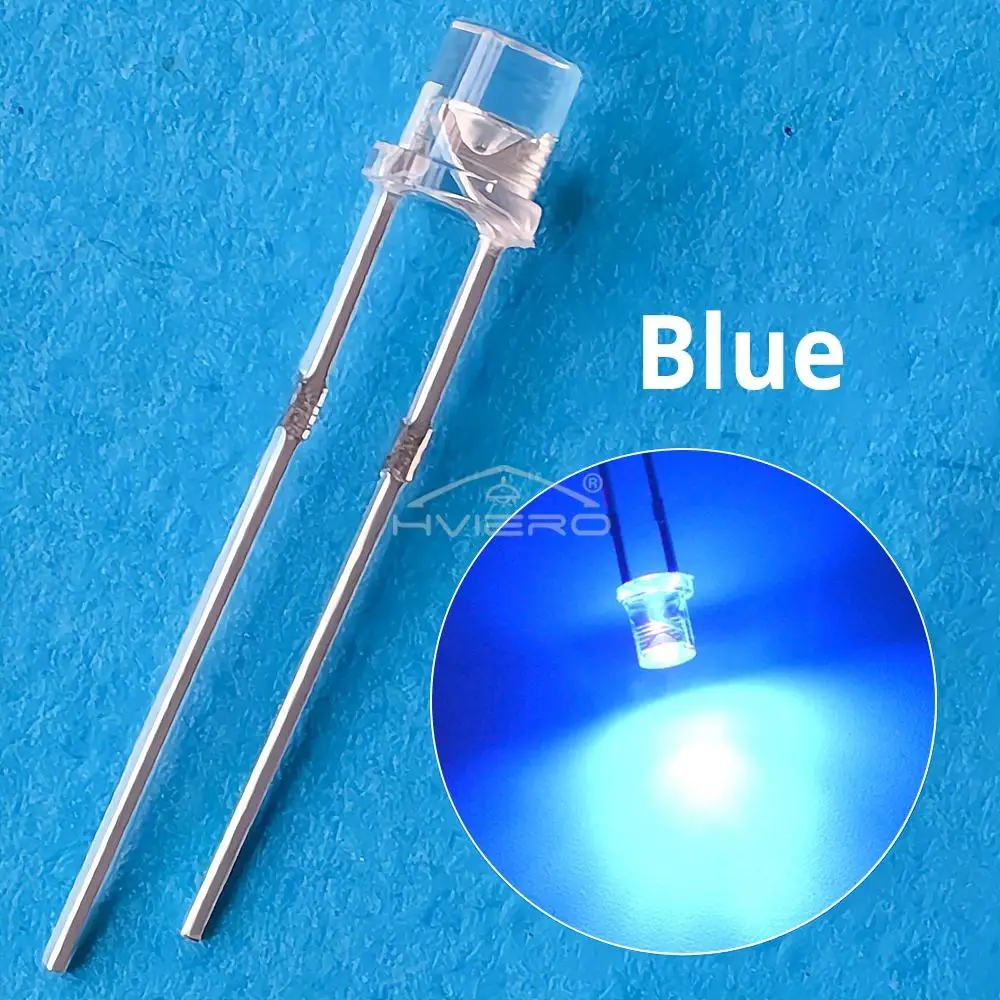 1000szt LED F3 3mm Ultra Bright Flat Top Head White Red Blue Orange UV Pink Diode Bulb Wide Angle Light Emitting Lamp Diodes Led