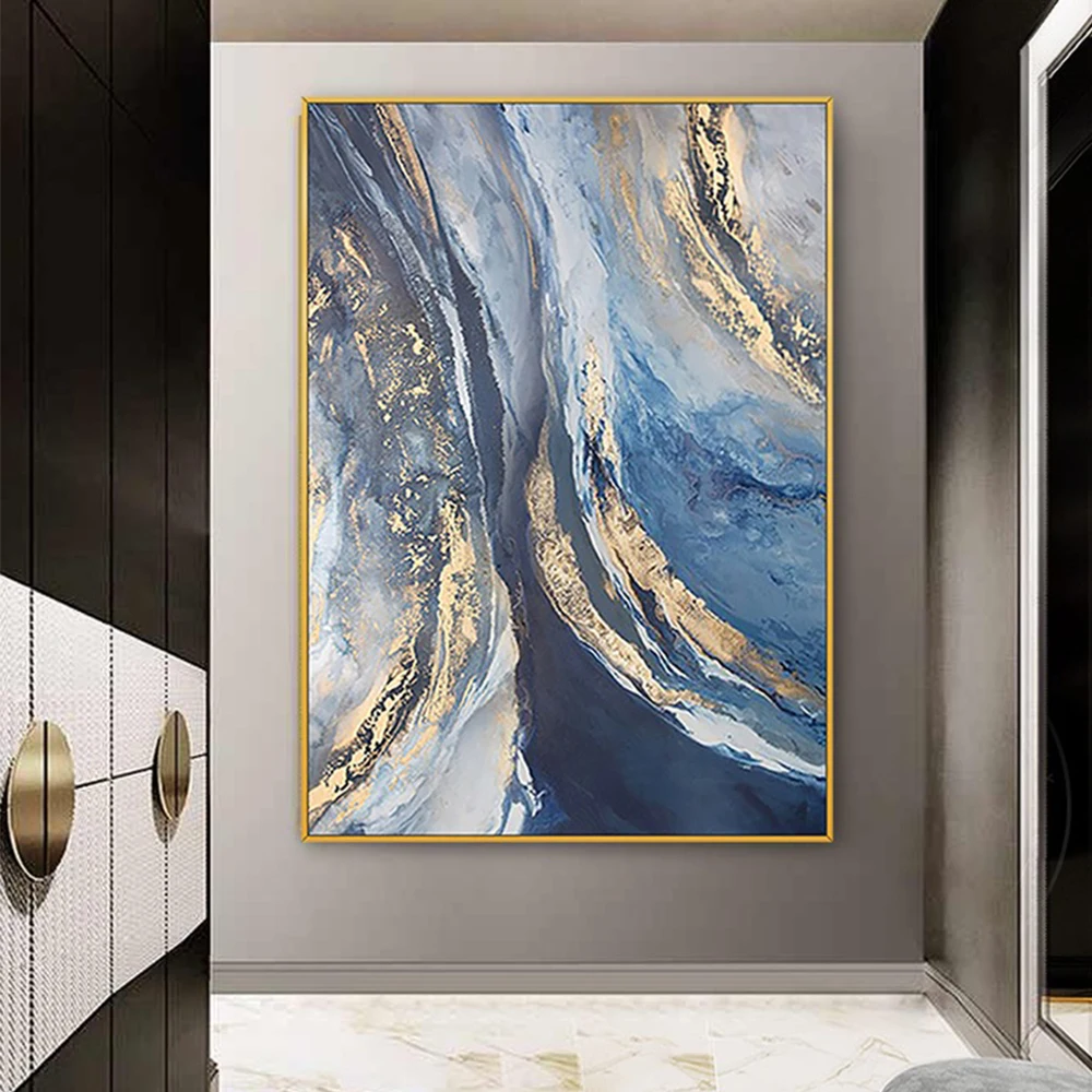 

Overszie Painting Home Decoration Abstract Art Painting Bule Gold Foil Oil Painting Handmade Artwork Canvas Painting Wall Decor