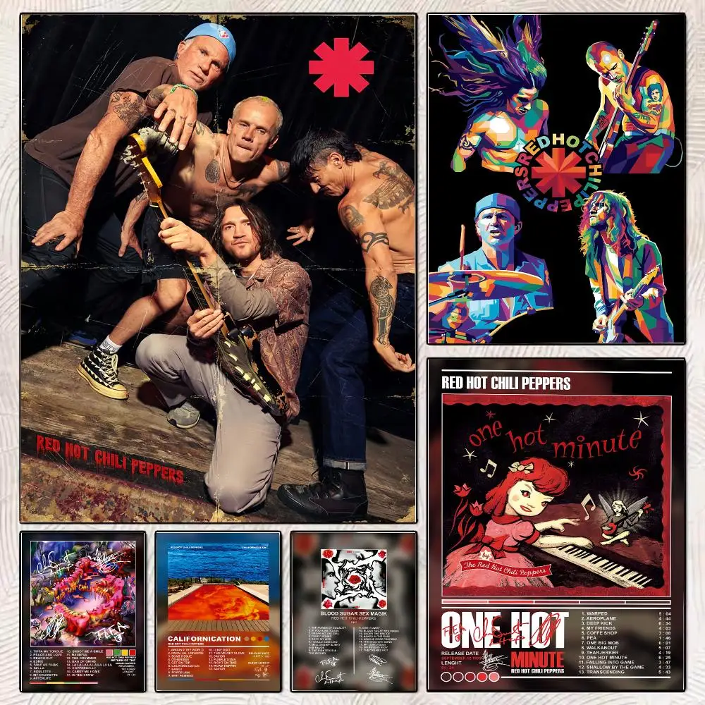 R-Red Hot C-Chili Peppers Painting Calligraphy Stylish Canvas Poster Wall Art for Living Room Bedroom Office Home Decor