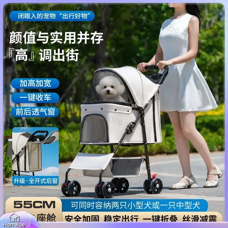 Lightweight Foldable Pet Stroller for Cats Dogs Portable Travel Trolley Outdoor Walking Carrier Cart Home Furniture Supply