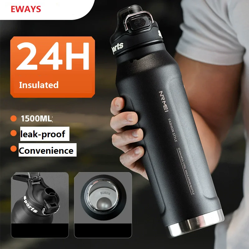 1000ML Thermos Bottle Stainless Steel Iced And Heat Insulated Cups Hiking Cycling Fitness Vacuum Flasks with Handle