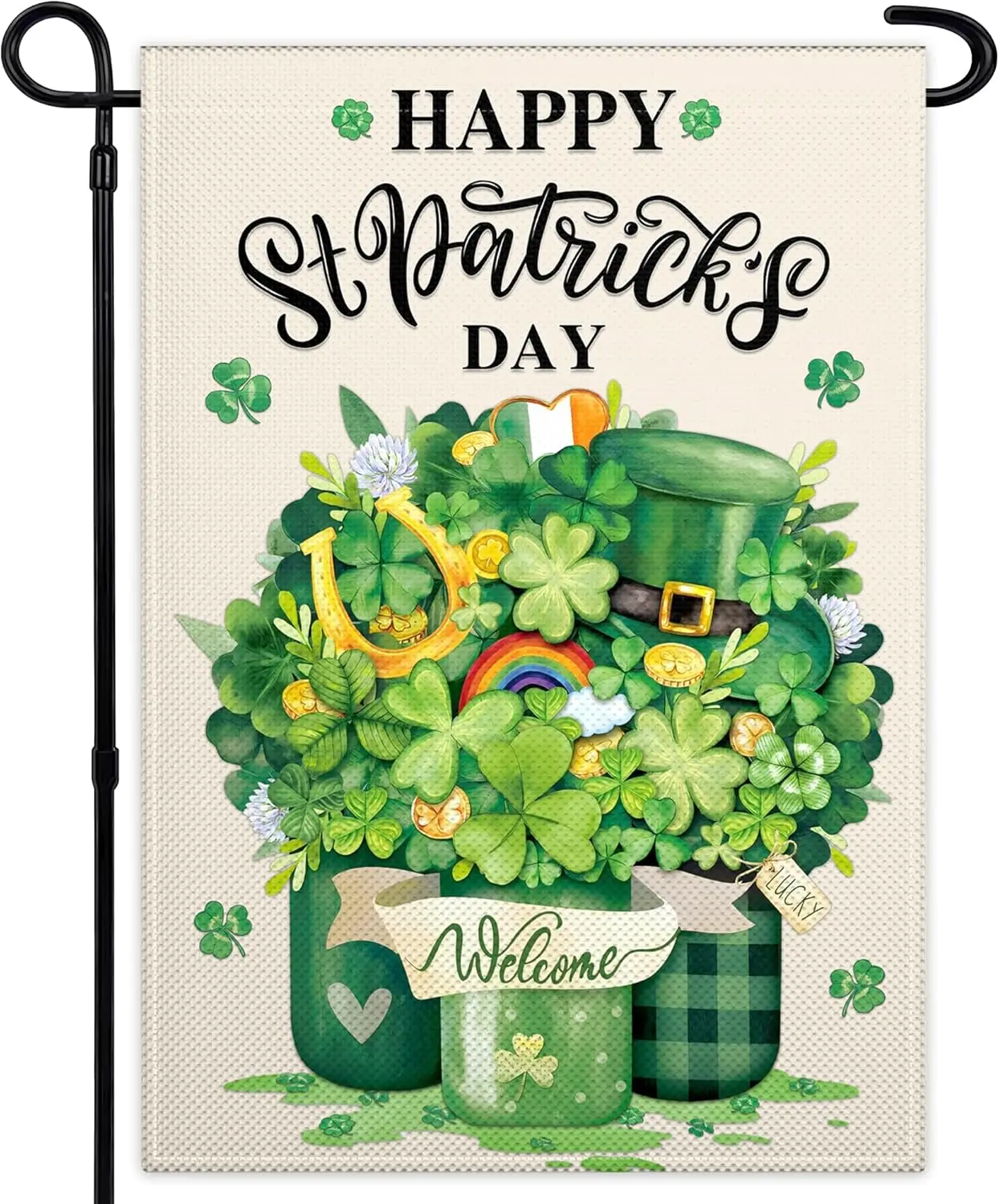 St Patrick's Day Garden Flag for Outside 12x18 Inch Double Sided Irish Welcome Garden Flag Green Shamrock Mason Jar Luck YYD EEZ