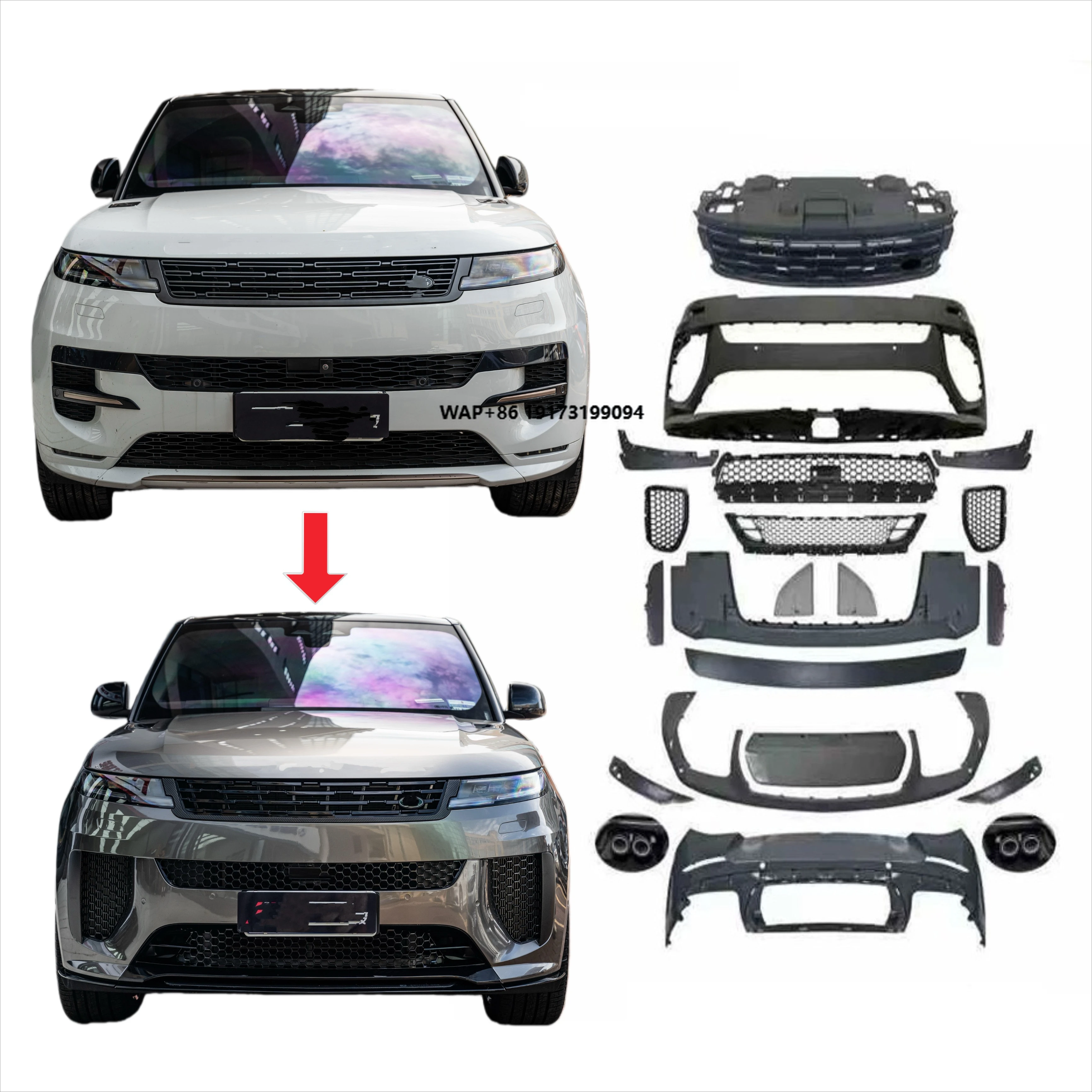 

For Range Rover Sport 2023-2025 Upgrade SV Front and Rear Bumper Grill Body Kit pp Material