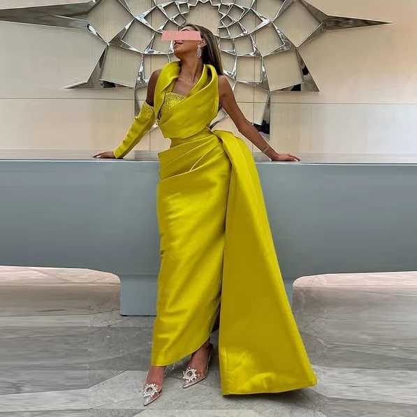 アメージングセイン ホルターシース プロムドレス オフショルダー ワンロングスリーブ フロアレングス イブニングドレス サウジアラビア パーティードレス