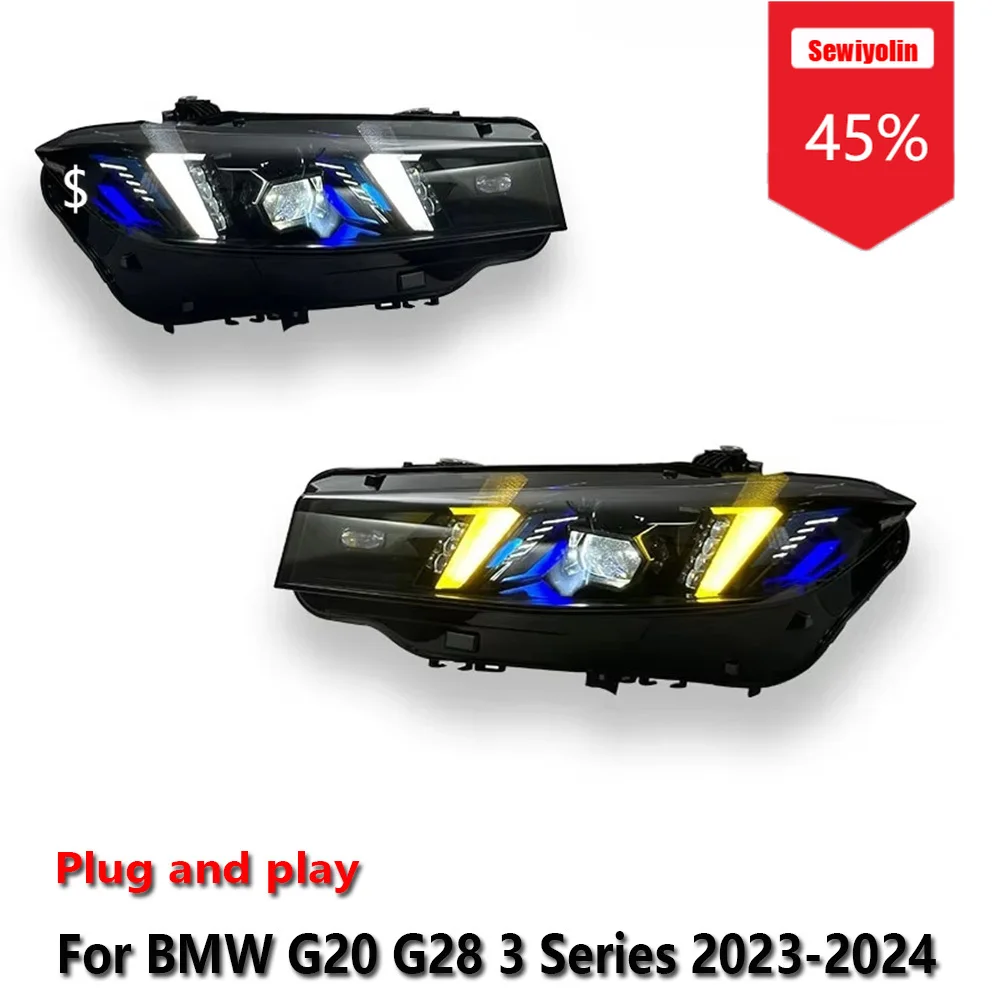 

Sewiyolin автомобильные светодиодные фары в сборе для BMW G20 G28 3 серии 2023-2024 противотуманные фары DRL тормозной указатель поворота Plug and Play