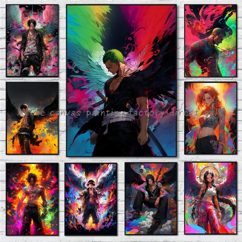 Anime One Piece Luffy Poster Printing Canvas Painting Colorful Creative Fashion Bar Home Doorway Art Wall Painting Decoration