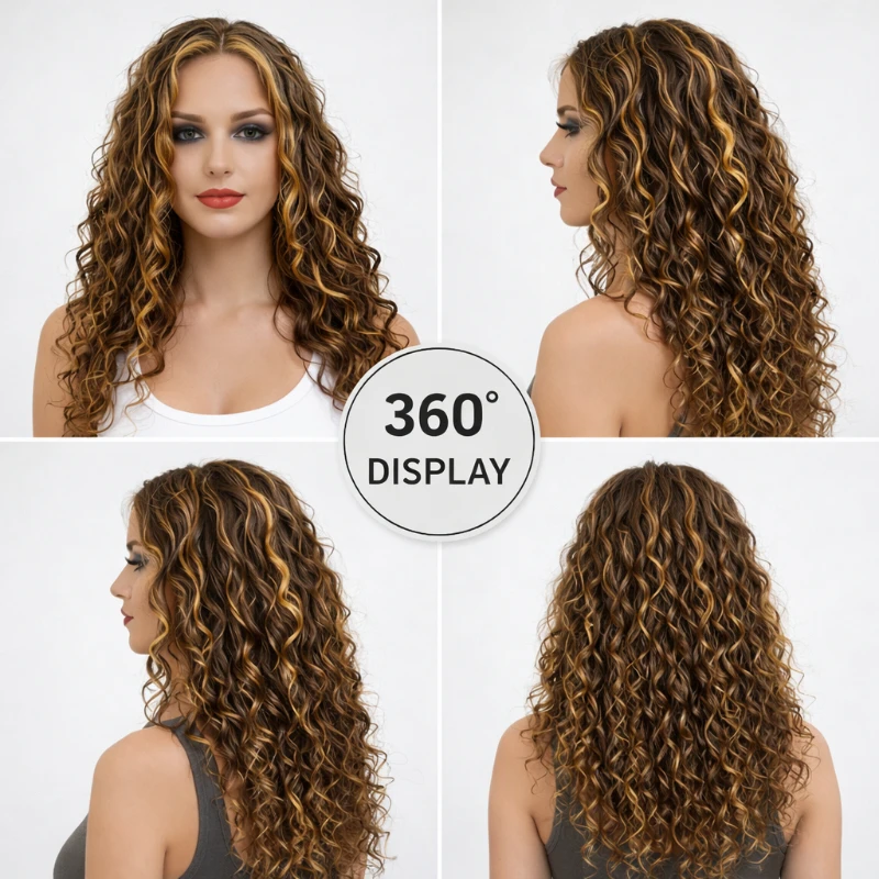 24-inch Golden Highlight Wig - Ladies' Premium Lace Front Wig, Soft, Suitable for Daily Wear and Special Occasions