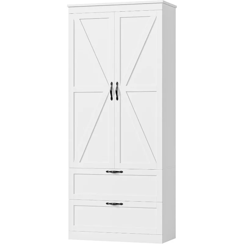 

HOSTACK 70" Tall Kitchen Pantry Storage,Barn Doors Pantry Cabinet Drawers and Adjustable Shelf,Modern Farmhouse Storage Cabinet