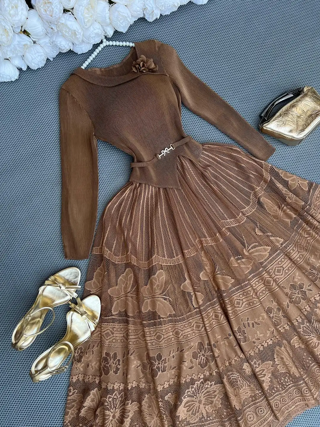 ANLAN 新ミヤケ 2025 夏大きいサイズの女性薄いプリーツドレスシンプルなウエストエレガントな大きな弾性プロムロングドレス 2AN6109