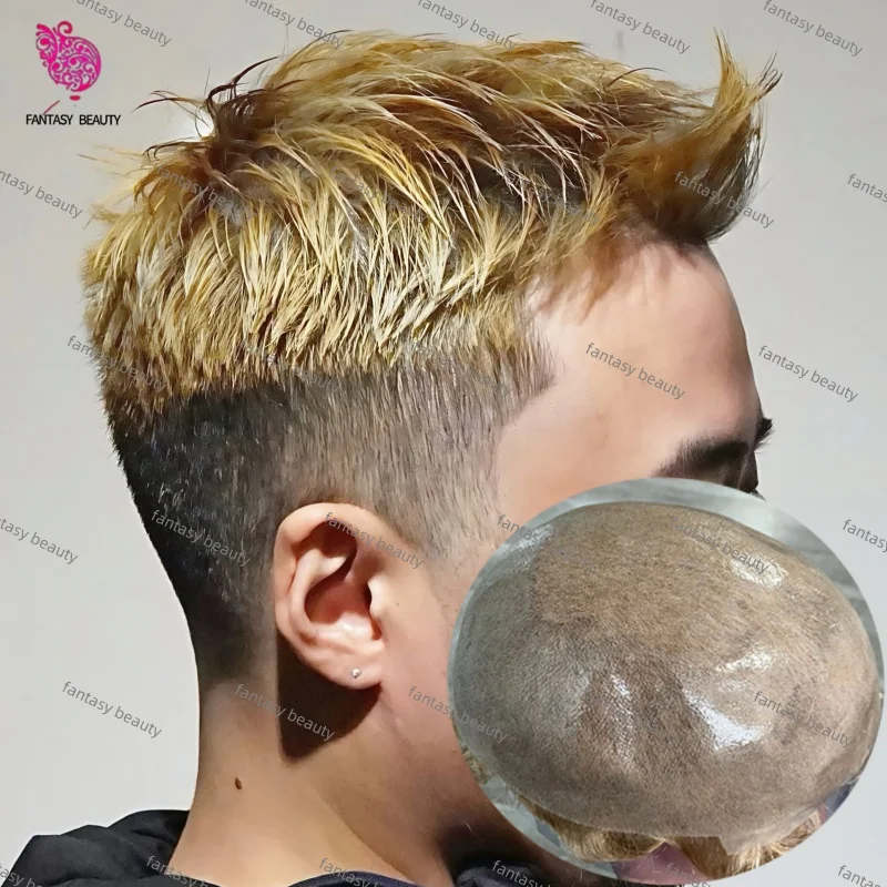 

Необнаружимый натуральный протез линии роста волос # 613 # 22R # Новейшая светло-коричневая нашивка Super Ultra Thin Skin 0,04 мм, 90% плотность для мужчин