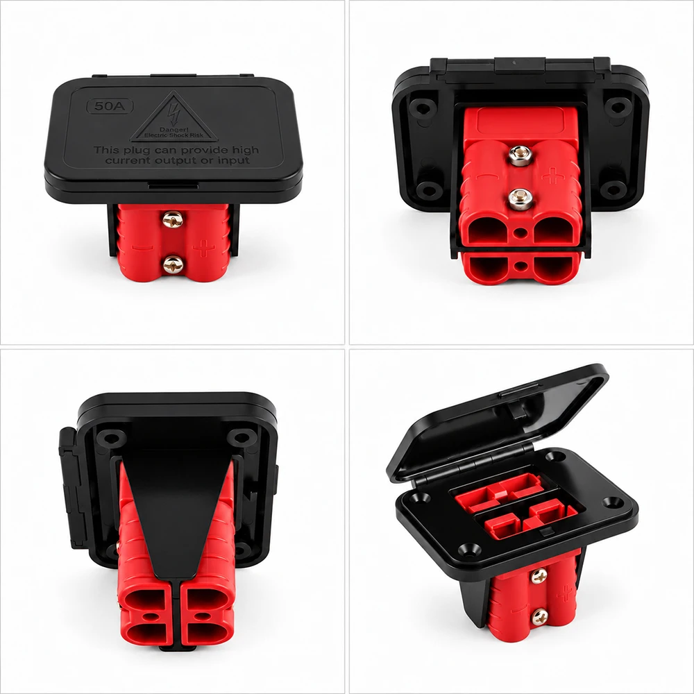 1/2/3/4Set 50A 600V Twin Dual Flush Mount Bracket For Power Double Pole Connector Plug For Electric Vehicles Power Distribution