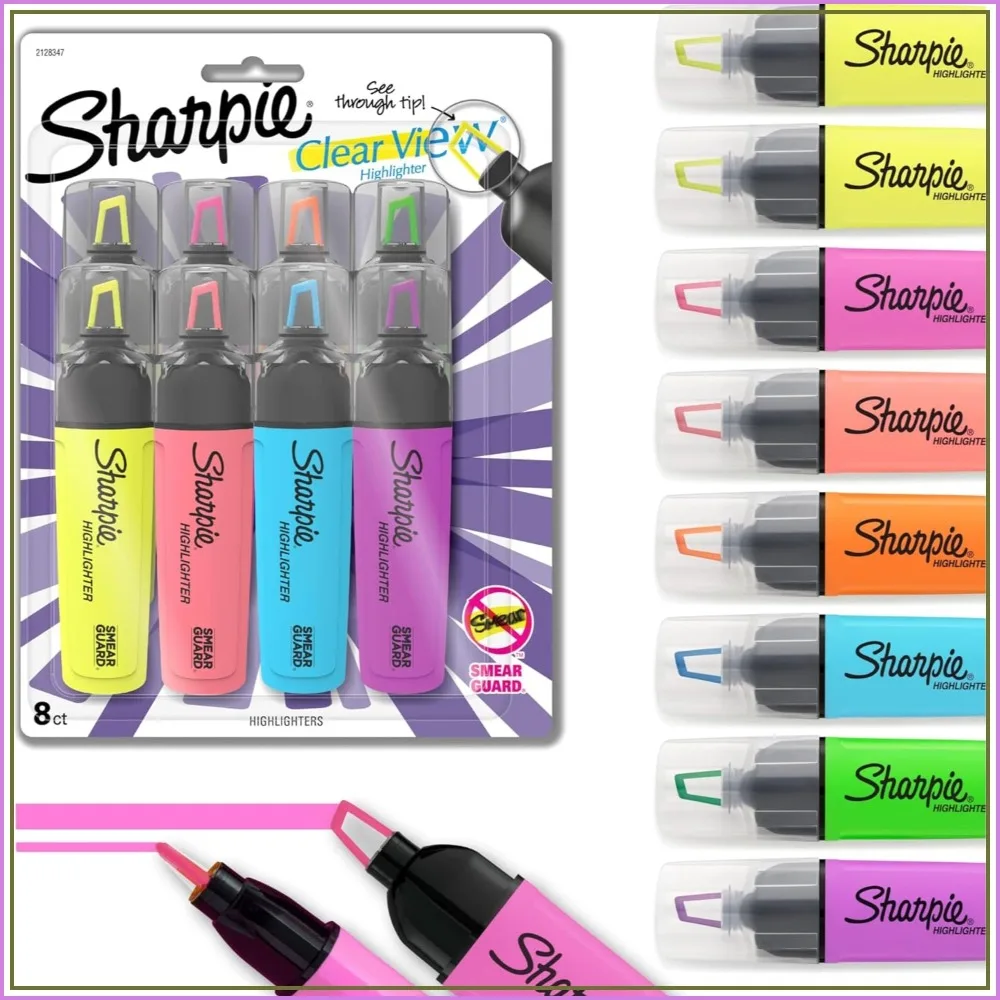 

See-Through Chisel Tip Highlighters, Assorted Fluorescent Colors, 8 Count, Smear-Resistant