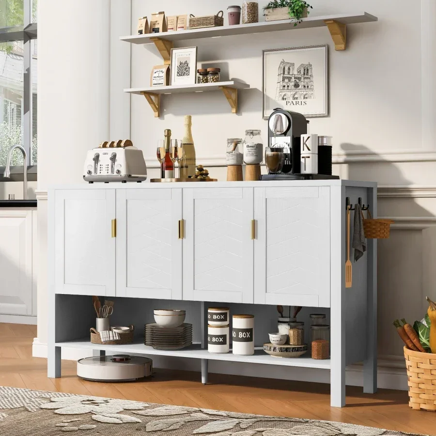 U_STYLE 55.1 Inches Storage Sideboard with 4-Doors, Multi Functional Buffet with Open Shelf and 2-Tiers Adjustable Shelves