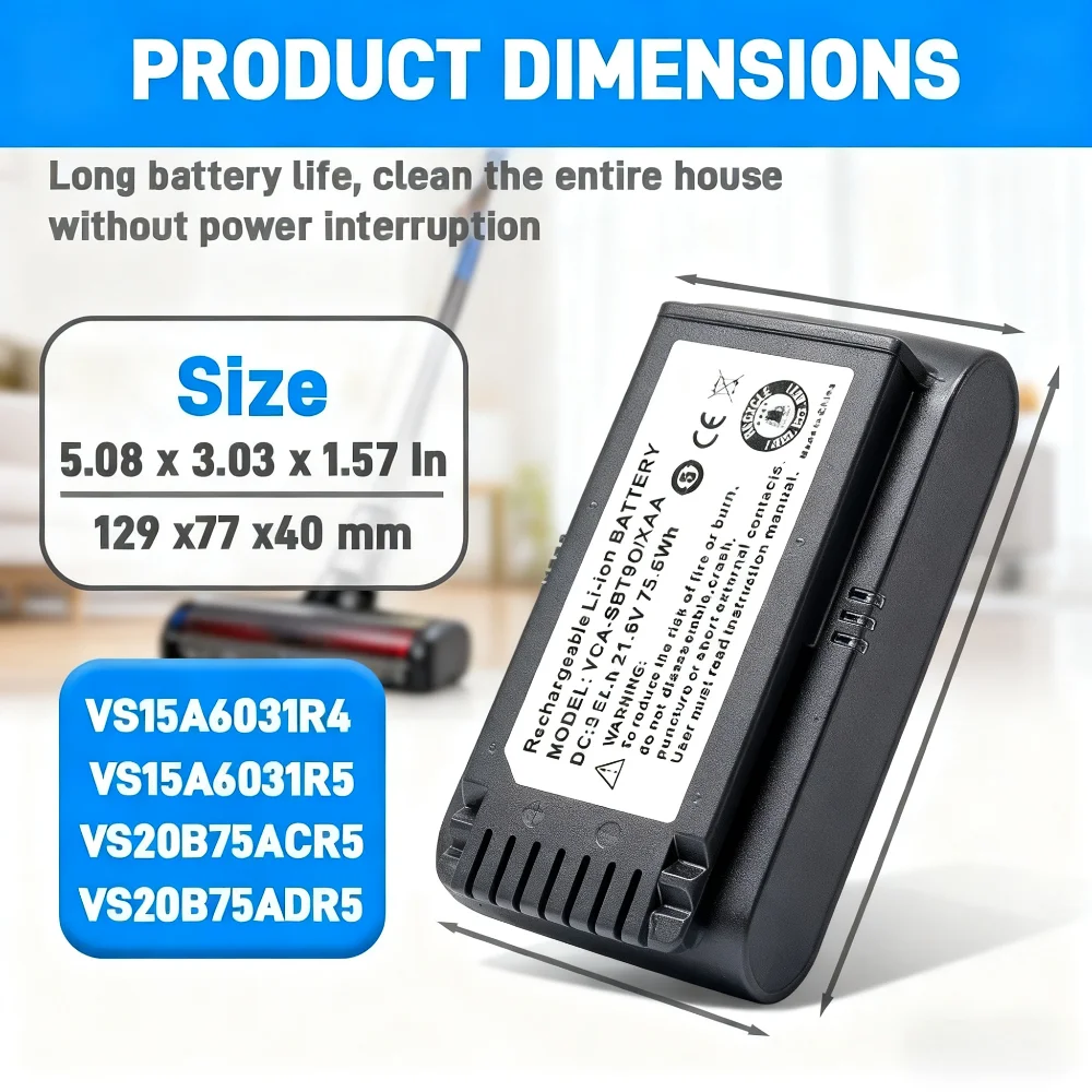 VCA-SBTA60 Vacuum Cleaner Battery For Samsung Jet 60 turbo,Jet 75E Complete,VS15A6031R4 VS15A6031R5 VS20B75ACR5 VS20B75ADR5