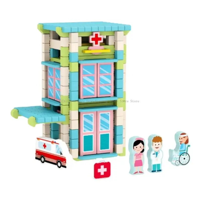 لعبة بناء مدينة الخشب الطبيعي مكعبات تعليمية لمرحلة ما قبل المدرسة للأطفال الصغار الأولاد والبنات تعزز الإبداع #1