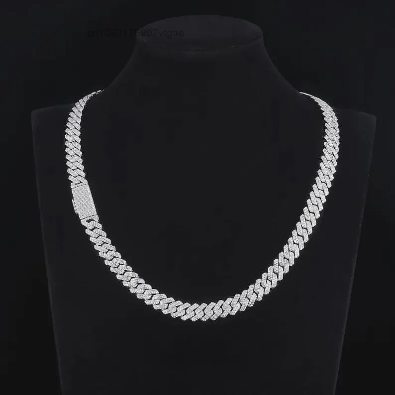 Miami 14MM Moissanite Round Cut Iced Out Cuban Link Chain Necklace Hip Hop Jewelry 925 Silver Charm Rapper Party For Friends.