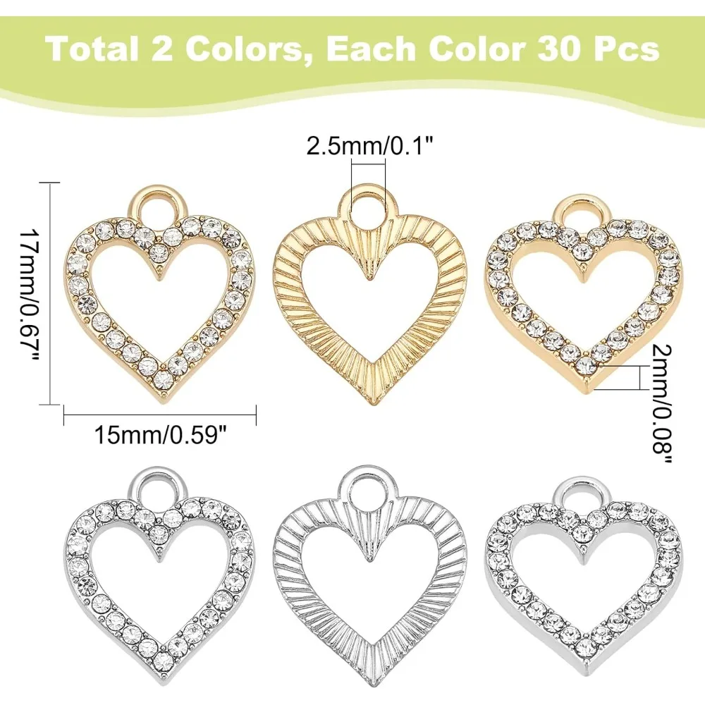 Rhinestone Heart Teardrop Star Pendants Love Shape Butterfly Moon Alloy Charms Valentine Heart Dangle Charms for DIY Necklace