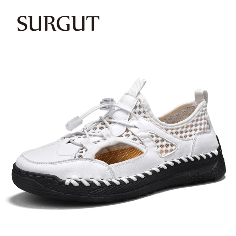 

SURGUT Summer Men's Sandals Microfiber Rubber Outsole Quick-Dry Breathable Anti-Slip Beach Footwear Plus Size 38-48