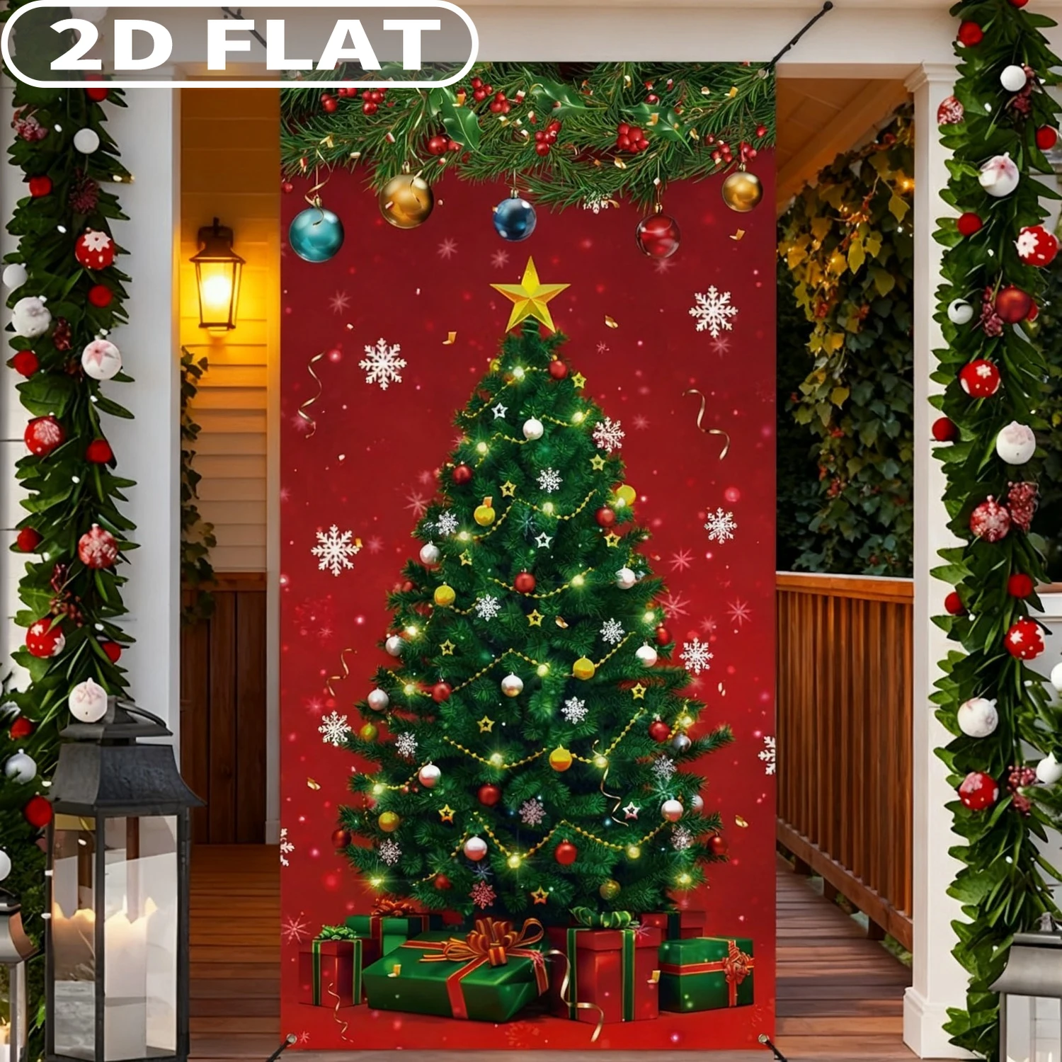 

1pc Christmas Front Door Hanging Xmas Tree Door Cover Banner Merry Christmas Door Hanging Backdrop Decor, 70.9 X 35.4 Inch