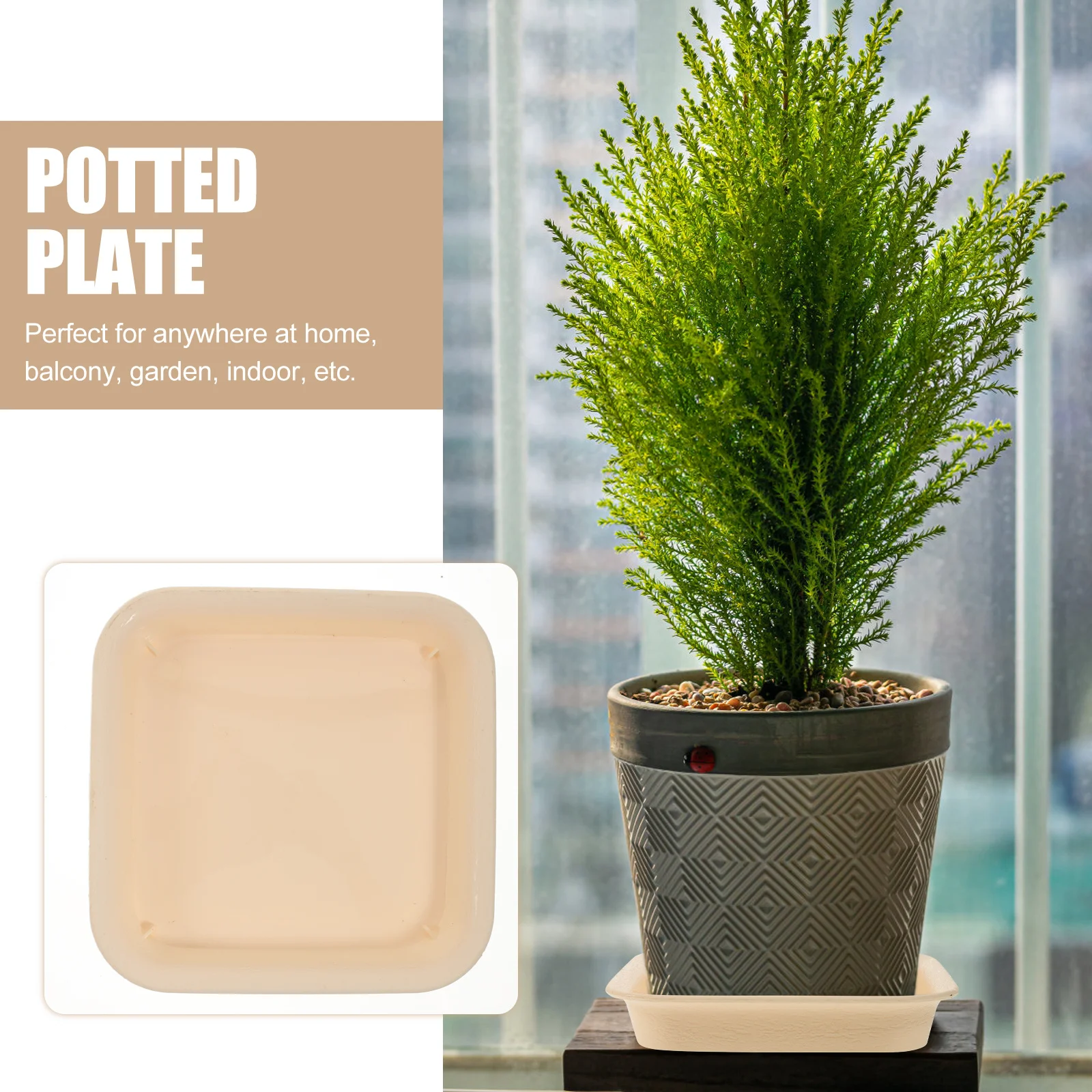 

2pcs Plastic Flower Pot Tray Thicken Leakproof Garden Tray For Potted Plants Square Support Base Indoor Outdoor Beige S