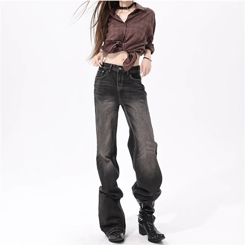 Women's Street Retro Style Jeans High Waist Straight Sweatpants 90s Cool Girl Bottoms Summer Pants Female Vintage Baggy Trousers