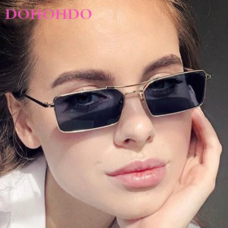 Trendy Metal Double Bridge Small Square Frame Sunglasses Women Men Luxury Brand Designer Outdoors Travel Shade Sun Glasses UV400