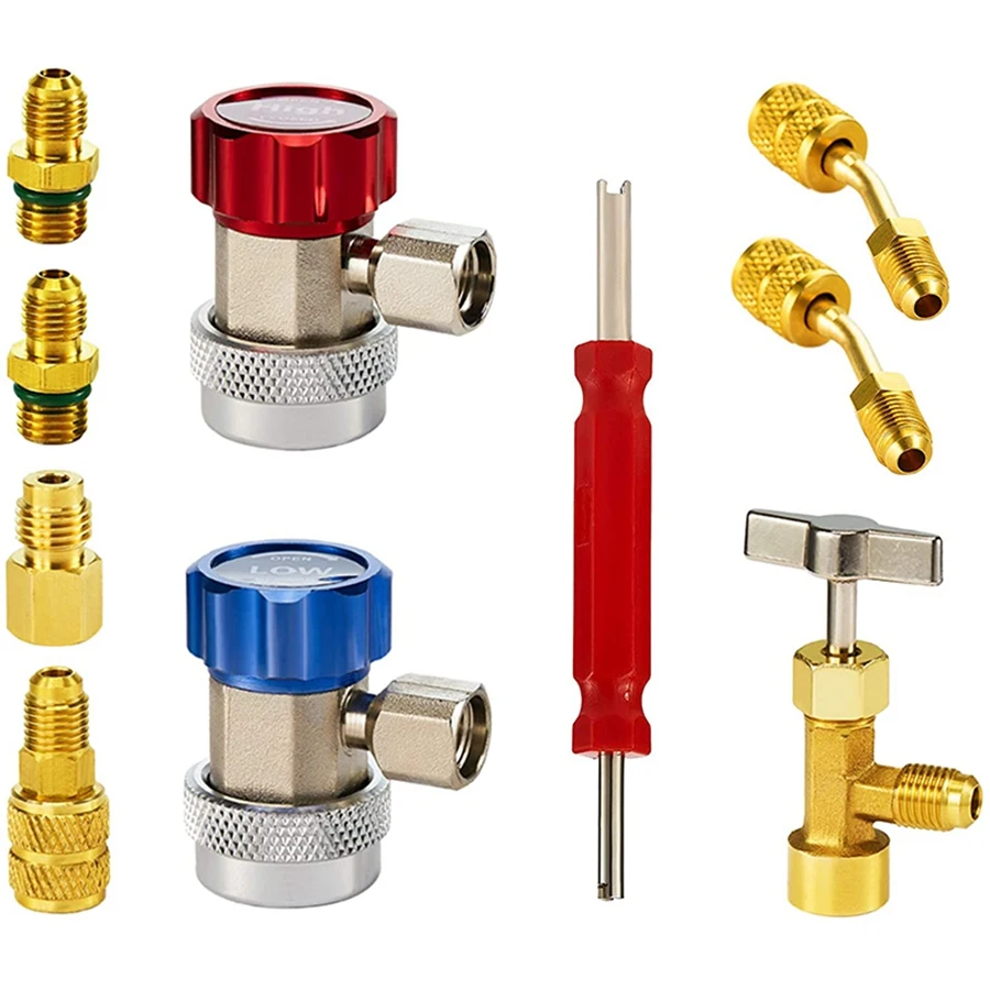 【24H SALE】AC Adapter Tool Kit, AC Gauge Hose Conversion Adapters Including R134A Can Tap, R134A Quick Couplers, R410 Adapters