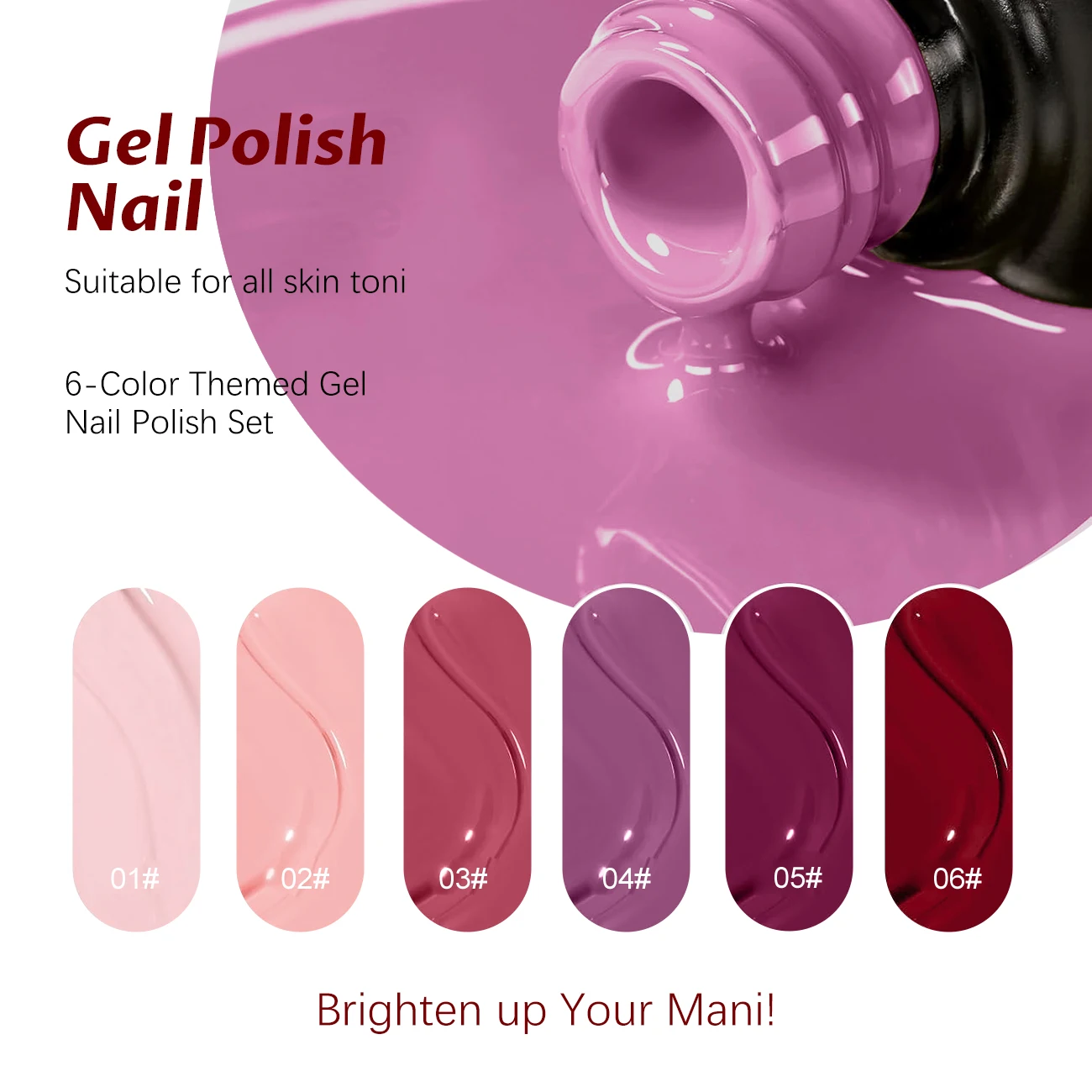 6Pcs Fruity Berry Pink Purple Gel Nail Polish Set, Peach Plum Burgundy Soak‑Off UV LED Gel Kit for Autumn Thanksgiving DIY Salon