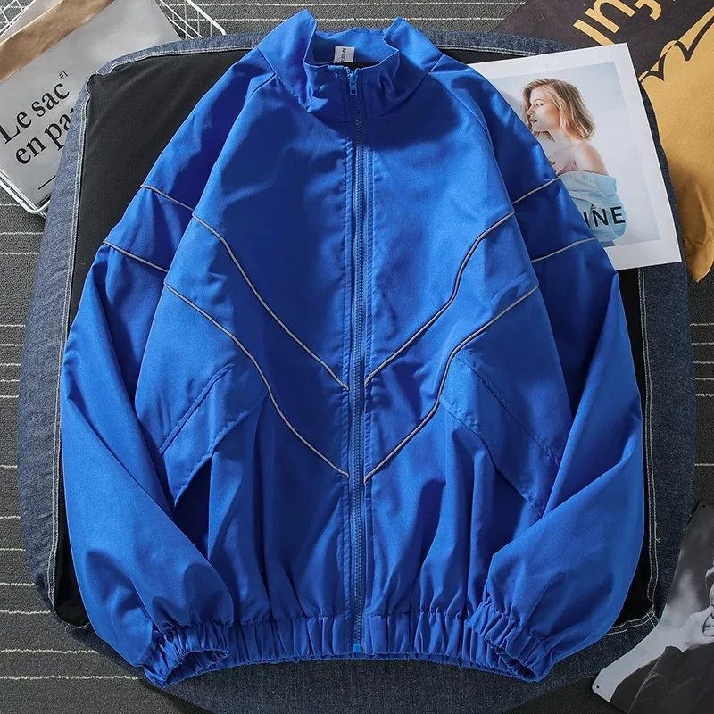Reflective Sportswear Jacket Unisex Loose Fit Pure Color Spring Autumn Trendy Brand Windproof Youth Popular Oxford Fabric