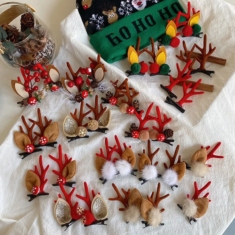 2pcs/set Christmas Hair Clips For Girls Cute Deer Ear Hairpins Hairgrips Kids Christmas Antler Hairpin Barrette Hair Accessories