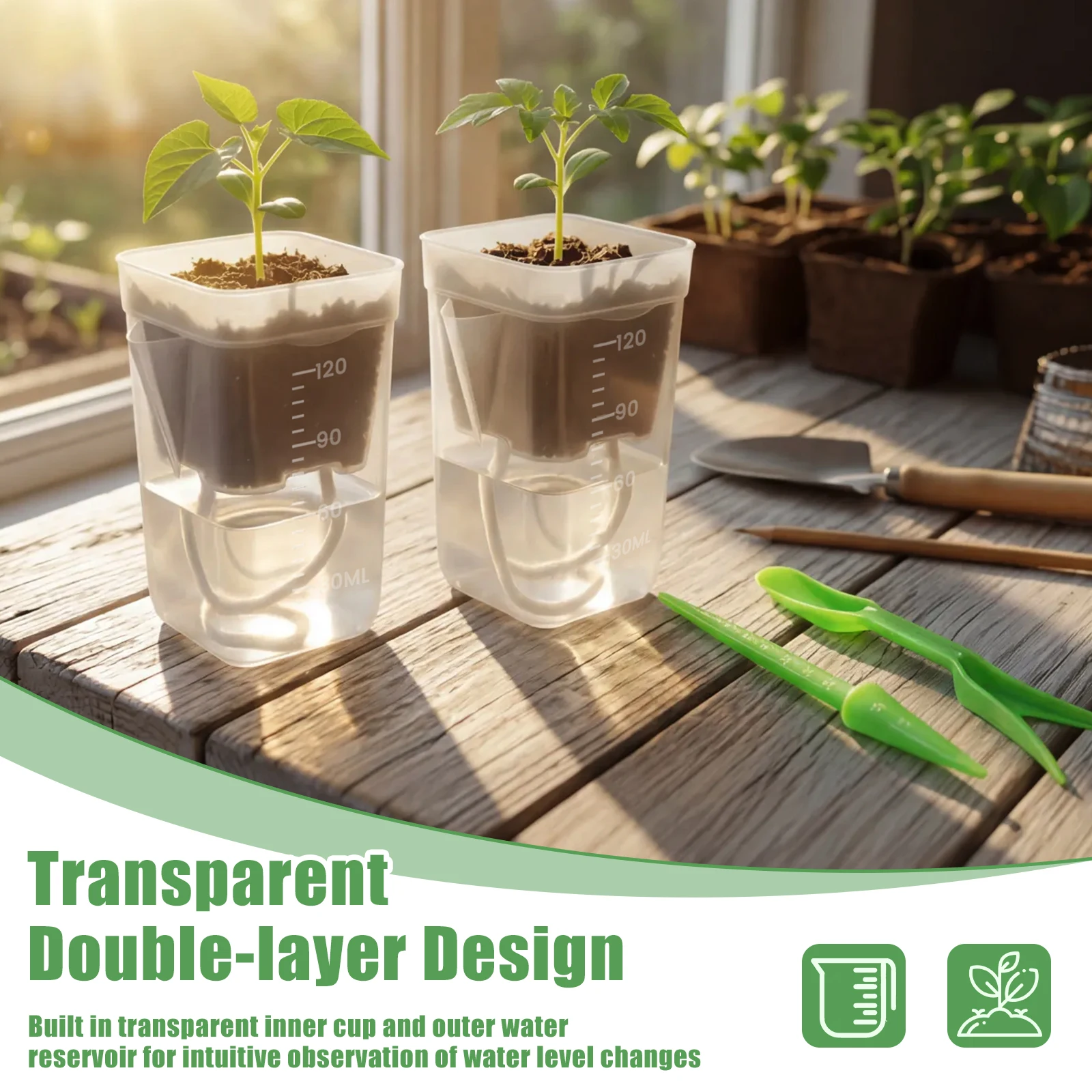 12Pcs Self Watering Flower Pot Double Layer Hydroponics Plants Bonsai Pot Plastic Succulent Potted Desktop Vase Decoration