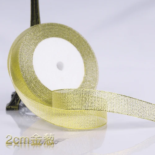 22metersRoll 골드 실버 반짝이 새틴 리본 공예 웨딩 장식 DIY Organza 양파 리본 활 크리스마스 선물 용품