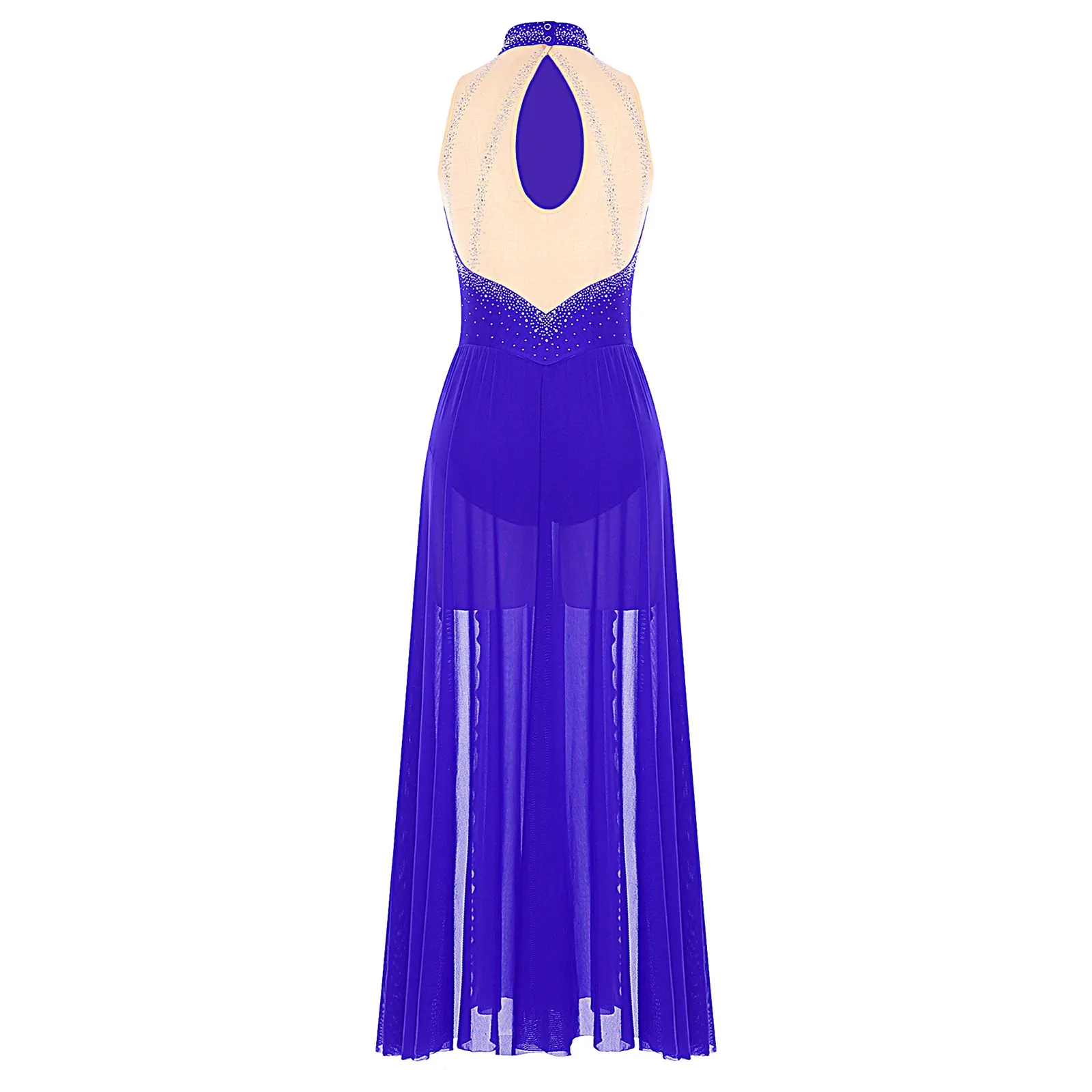 Femmes gymnastique acrobatie patinage Ballet danse lyrique Costume strass scintillants fendu danse contemporaine fendu Maxi robe