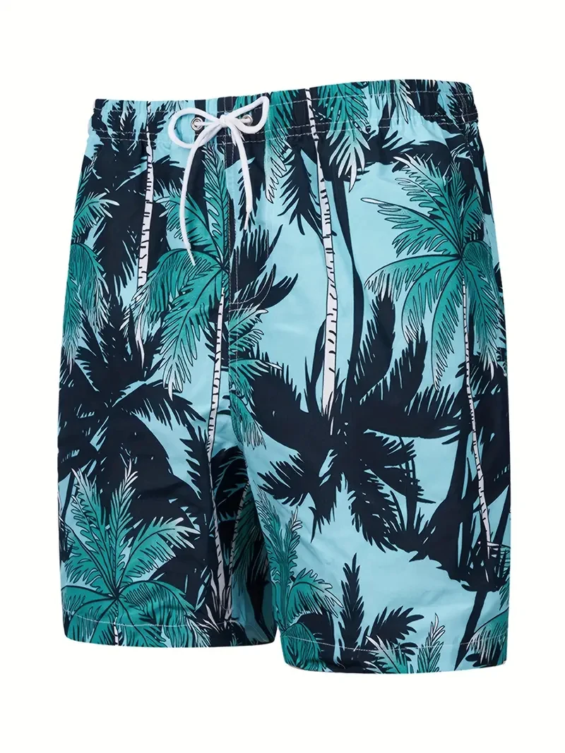 Trendy Palm Tree Pattern Beach Shorts For Men Fashion Summer Holiday Vacation 3D Printed Swim Trunk Casual Oversized Board Short