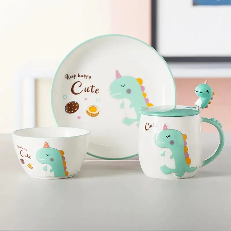 

Dinosaur cartoon Ceramic Mug with Lid Spoon Coffee Mugs Creative Handdrawn Breakfast Milk Cups Office Tea Cup Student Couple Cup