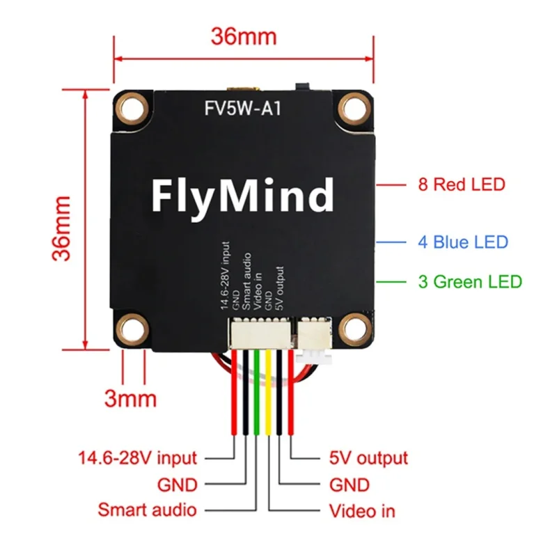 25/200/500/1000/3000/5000 mW JST 8-polig Dual 12–28 V Eingang und Dual GND Rushfpv 1,2 g 1,3 g 4 W Vtx