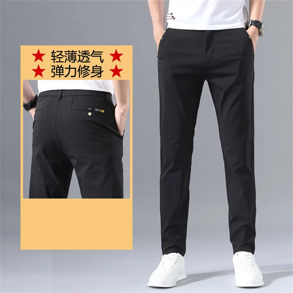 2026 Men'S Summer New Mid Waist Straight Leg Casual Pants Thin And Slimming Wrinkle Resistant Business Pants