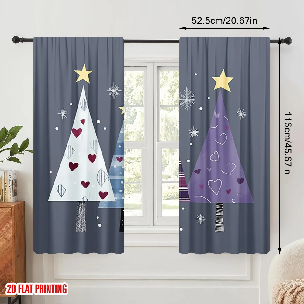 2pcs,2D plane printing Curtains&Window Treatment Christmas Trees Winter Holiday Versatile Polyester Fabric (without rod) Room
