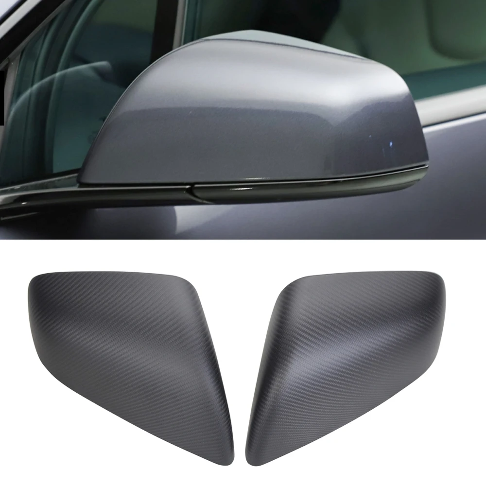 

Matte Carbon Fiber Car Rearview Mirror Cover Caps For Tesla Model X 2016-2023